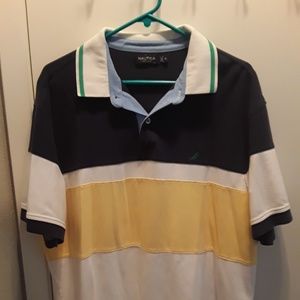 Nautica Polo White Yellow Dark Blue XL